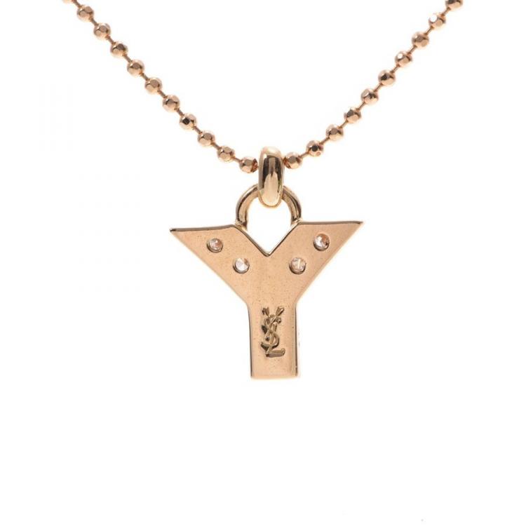 Pre Owned Yves Saint Laurent 18K Yellow Gold and Diamond Initial Necklace 