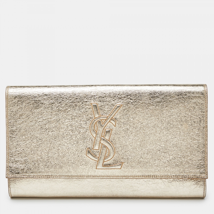 Pre Owned Yves Saint Laurent Gold Leather Belle De Jour Flap Clutch