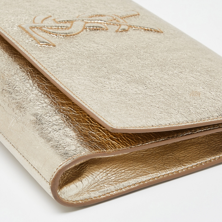 Pre Owned Yves Saint Laurent Gold Leather Belle De Jour Flap Clutch