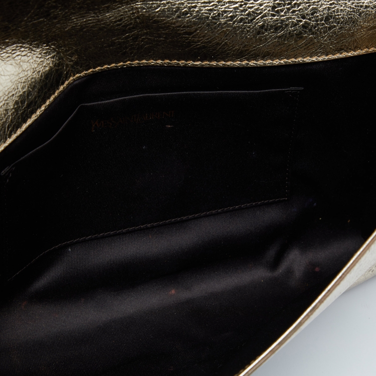 Pre Owned Yves Saint Laurent Gold Leather Belle De Jour Flap Clutch