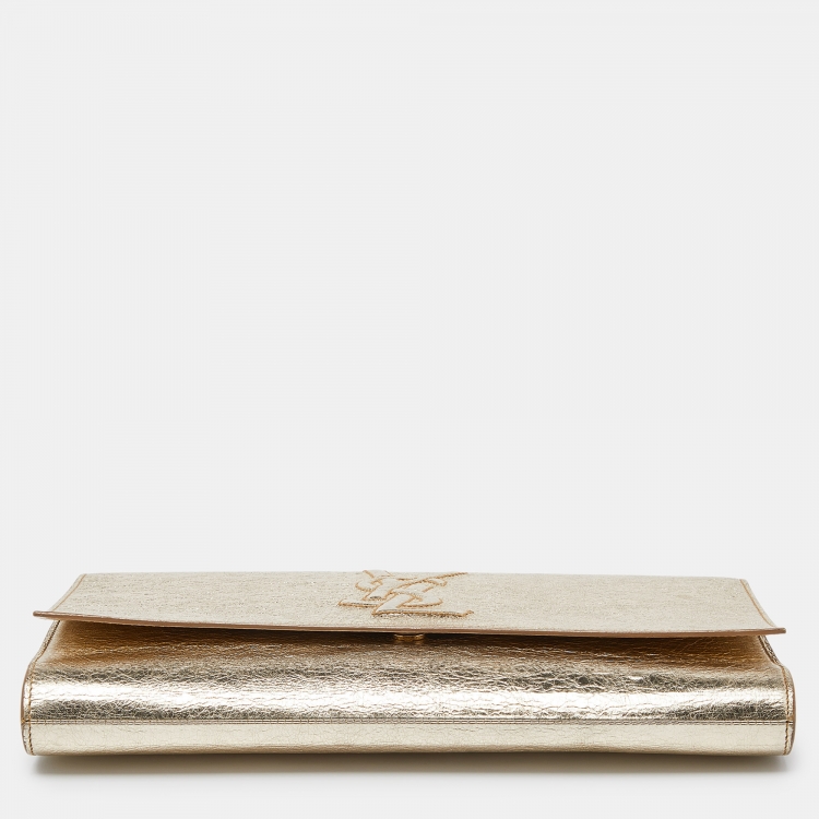 Pre Owned Yves Saint Laurent Gold Leather Belle De Jour Flap Clutch