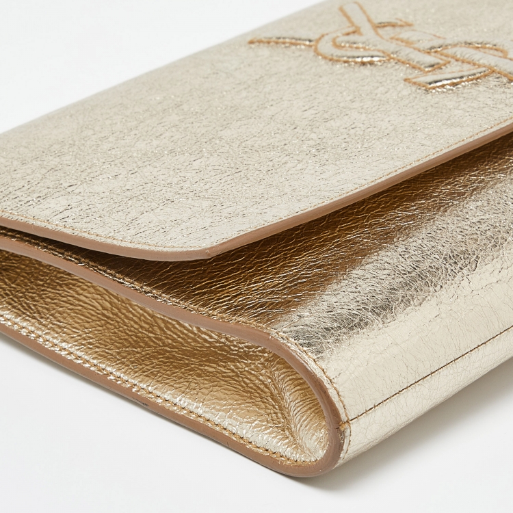 Pre Owned Yves Saint Laurent Gold Leather Belle De Jour Flap Clutch