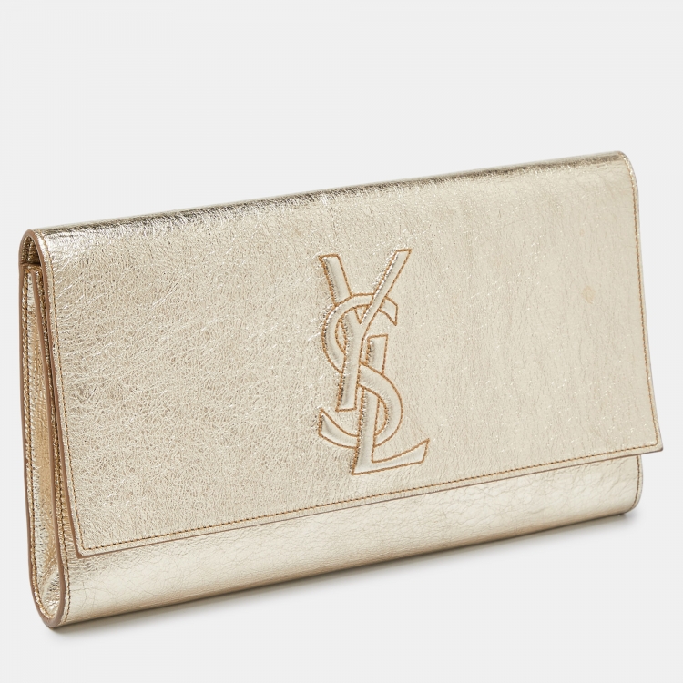 Pre Owned Yves Saint Laurent Gold Leather Belle De Jour Flap Clutch