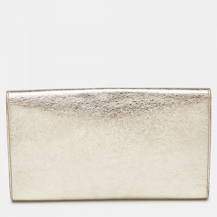 Pre Owned Yves Saint Laurent Gold Leather Belle De Jour Flap Clutch