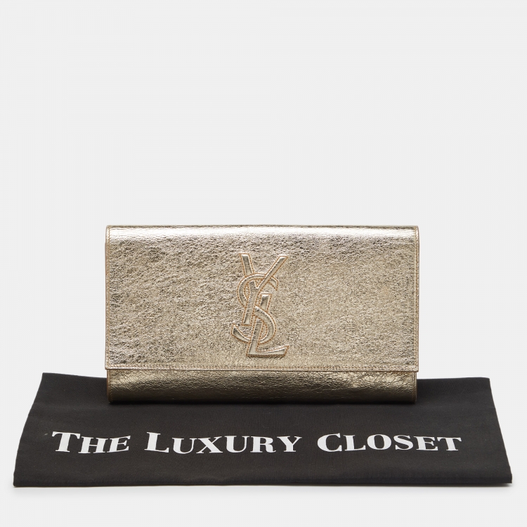 Pre Owned Yves Saint Laurent Gold Leather Belle De Jour Flap Clutch