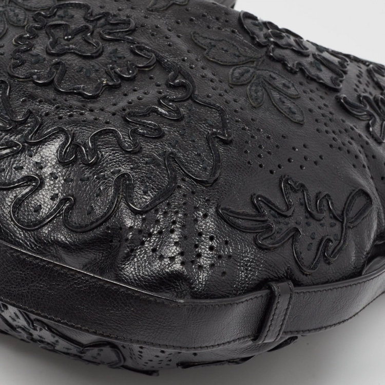 Pre Owned Yves Saint Laurent Black Embroidered Leather Mombasa Hobo