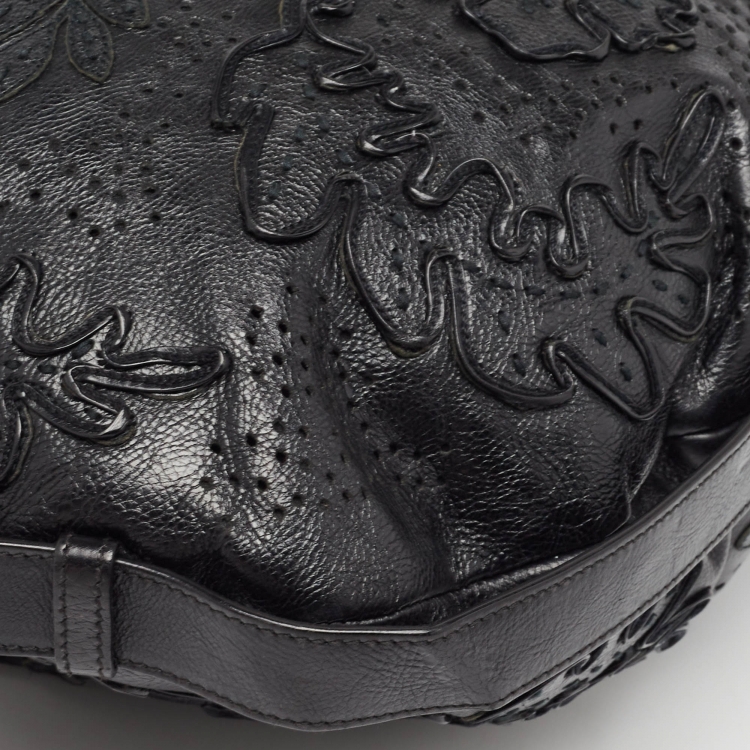 Pre Owned Yves Saint Laurent Black Embroidered Leather Mombasa Hobo