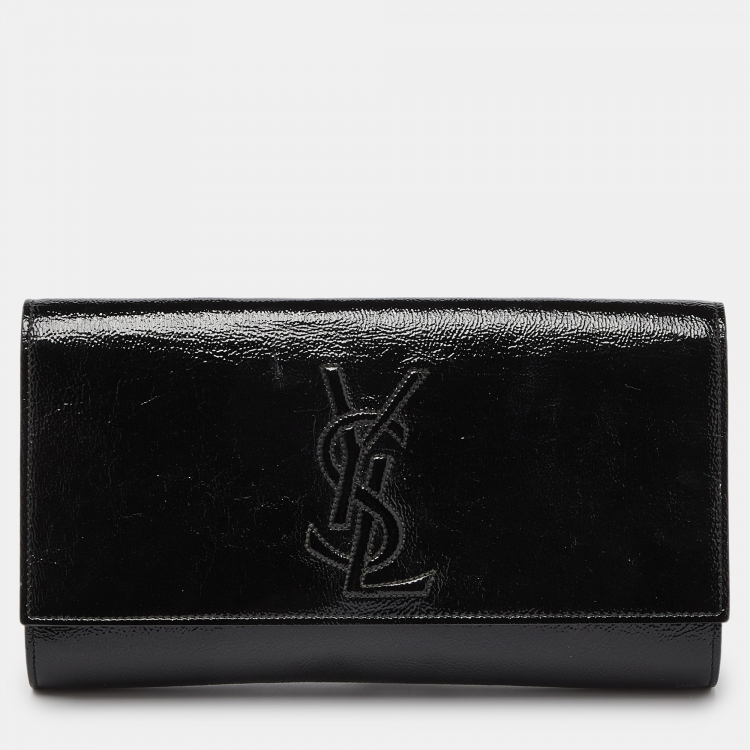 Pre Owned Yves Saint Laurent Black Patent Leather Belle De Jour Flap Clutch