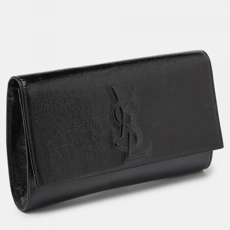 Pre Owned Yves Saint Laurent Black Patent Leather Belle De Jour Flap Clutch