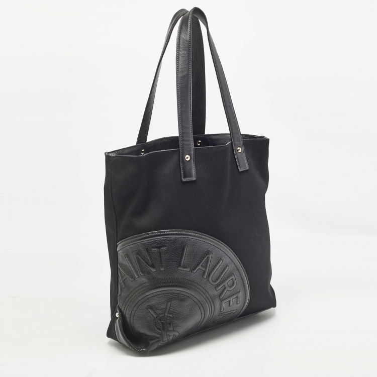 Pre Owned Yves Saint Laurent Black Canvas and Leather Logo Patch Tote