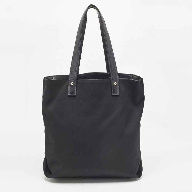 Pre Owned Yves Saint Laurent Black Canvas and Leather Logo Patch Tote