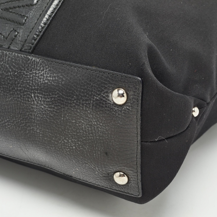 Pre Owned Yves Saint Laurent Black Canvas and Leather Logo Patch Tote