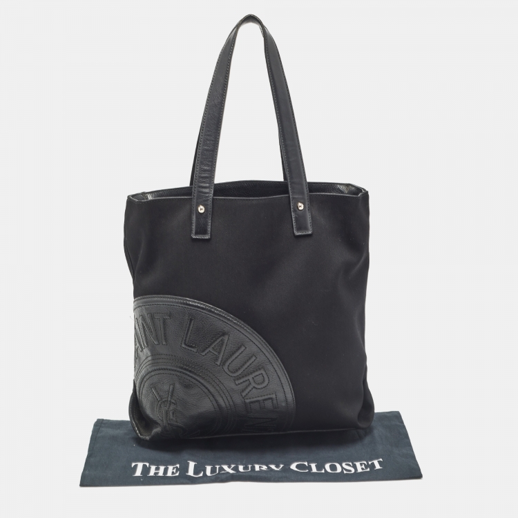Pre Owned Yves Saint Laurent Black Canvas and Leather Logo Patch Tote