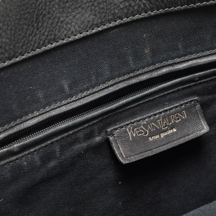 Pre Owned Yves Saint Laurent Black Canvas and Leather Logo Patch Tote