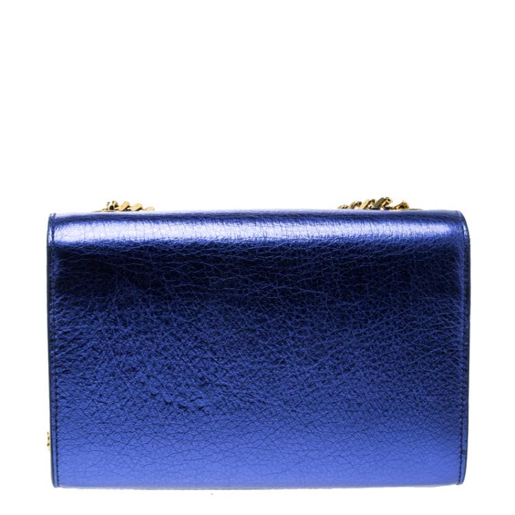 مملوكة مسبقًا Saint Laurent Metallic Blue Leather Small Kate Tassel Crossbody Bag