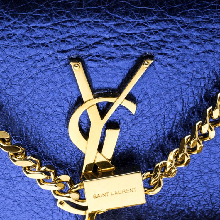 مملوكة مسبقًا Saint Laurent Metallic Blue Leather Small Kate Tassel Crossbody Bag