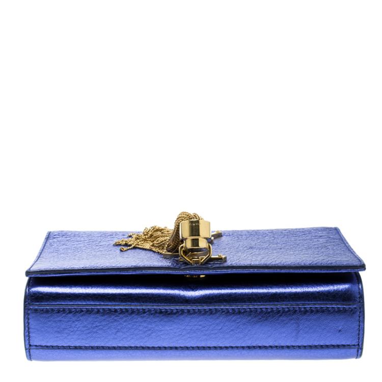 مملوكة مسبقًا Saint Laurent Metallic Blue Leather Small Kate Tassel Crossbody Bag