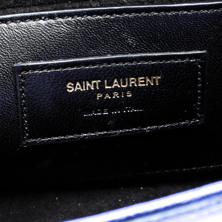مملوكة مسبقًا Saint Laurent Metallic Blue Leather Small Kate Tassel Crossbody Bag