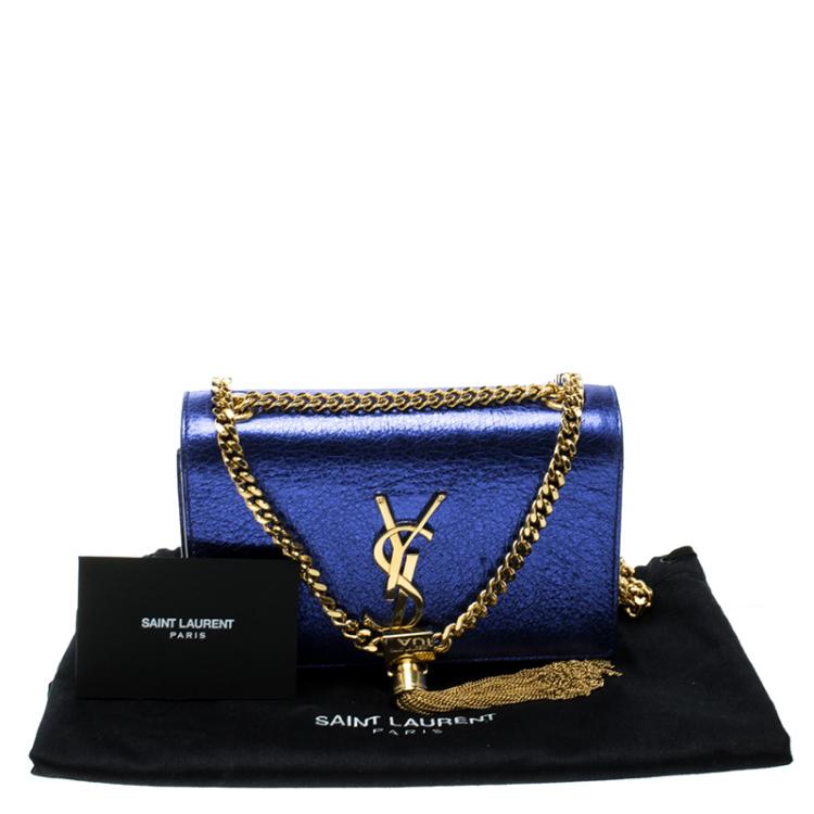 مملوكة مسبقًا Saint Laurent Metallic Blue Leather Small Kate Tassel Crossbody Bag