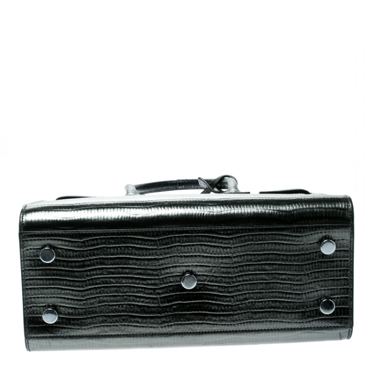 Pre Owned Saint Laurent Metallic Lizard Embossed Leather Baby Classic Sac De Jour Top Handle Bag