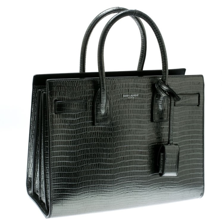 Pre Owned Saint Laurent Metallic Lizard Embossed Leather Baby Classic Sac De Jour Top Handle Bag