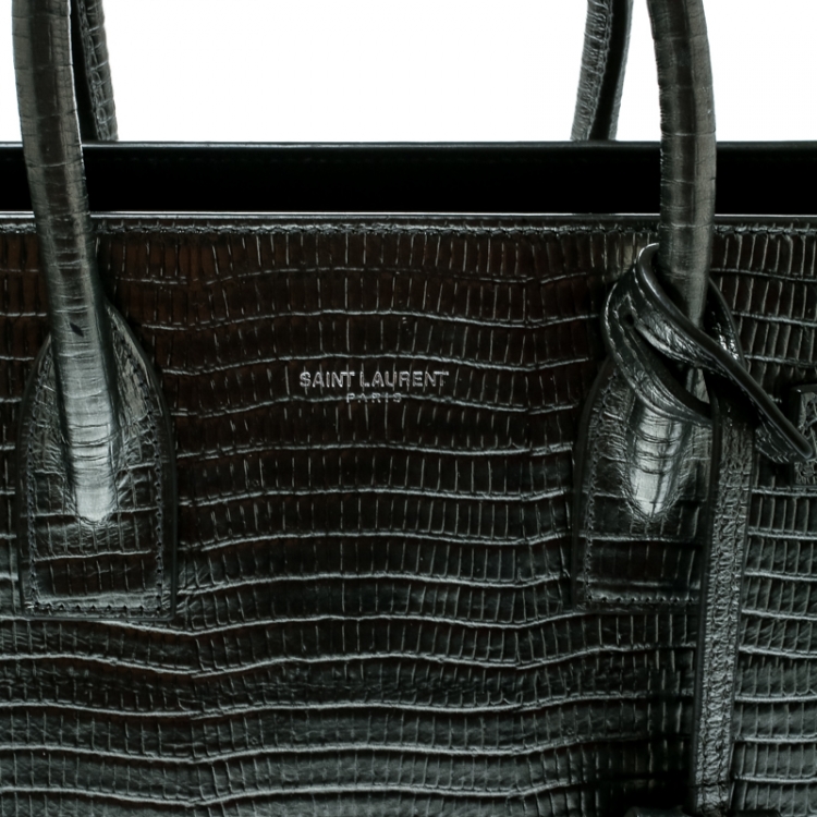 Pre Owned Saint Laurent Metallic Lizard Embossed Leather Baby Classic Sac De Jour Top Handle Bag