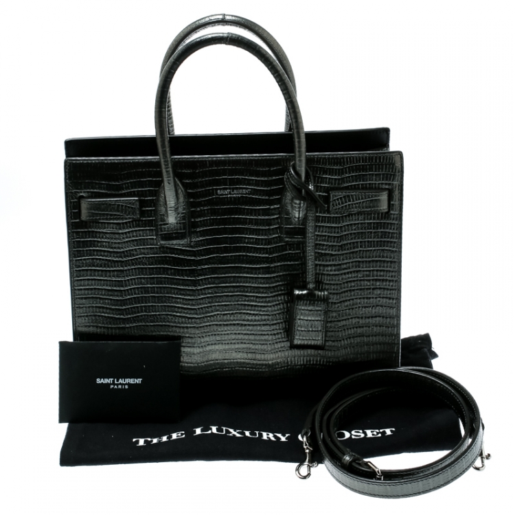 Pre Owned Saint Laurent Metallic Lizard Embossed Leather Baby Classic Sac De Jour Top Handle Bag