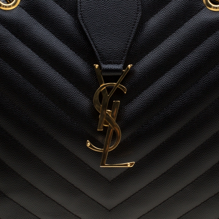 Pre Owned Saint Laurent Paris Black Chevron Leather Classic Monogram Shopping Tote