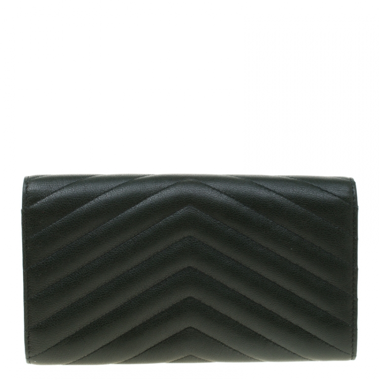 Pre Owned Saint Laurent Green Matelasse Leather Flap Wallet