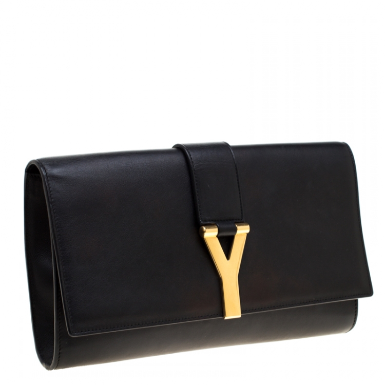 Pre Owned Saint Laurent Paris Black Leather Large Chyc Clutch
