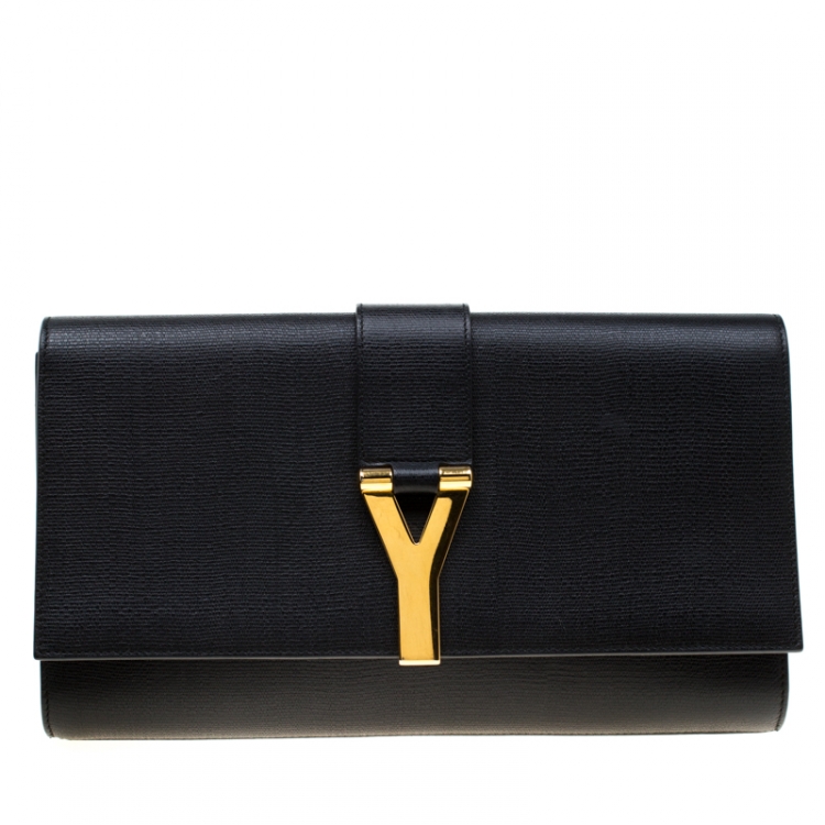 Pre Owned Saint Laurent Black Leather Large Chyc Clutch