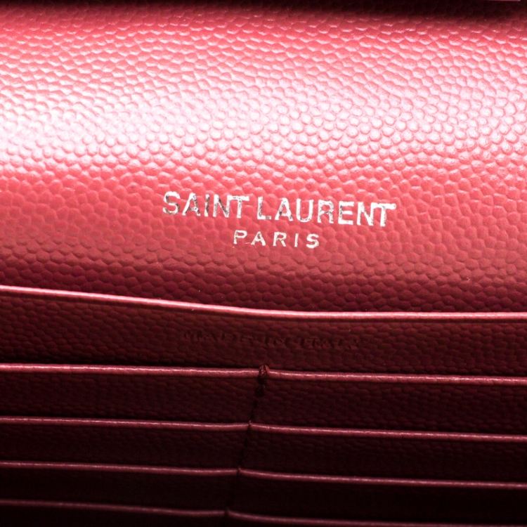 Pre Owned Saint Laurent Paris Indian Red Matelasse Leather Monogram Chain Clutch