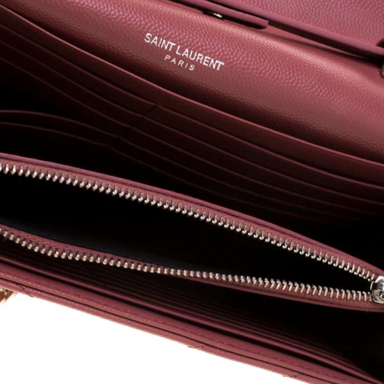 Pre Owned Saint Laurent Paris Indian Red Matelasse Leather Monogram Chain Clutch