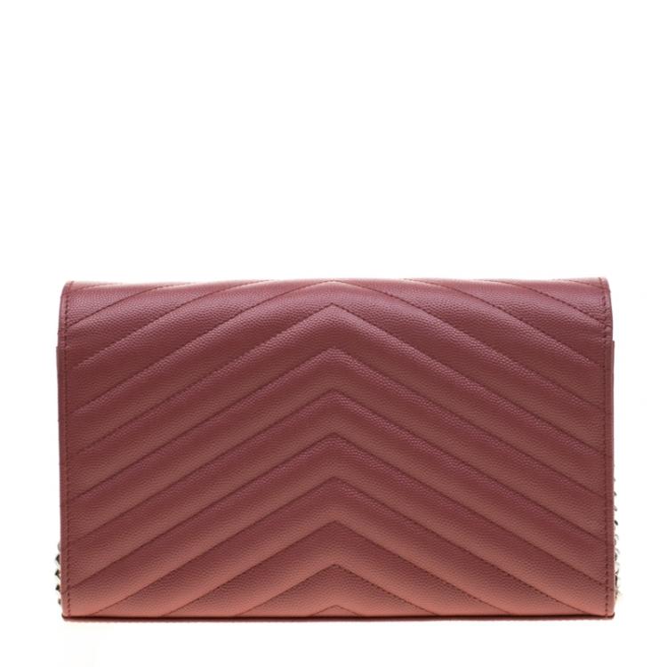 Pre Owned Saint Laurent Paris Indian Red Matelasse Leather Monogram Chain Clutch
