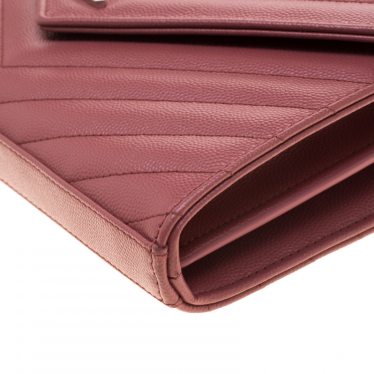 Pre Owned Saint Laurent Paris Indian Red Matelasse Leather Monogram Chain Clutch