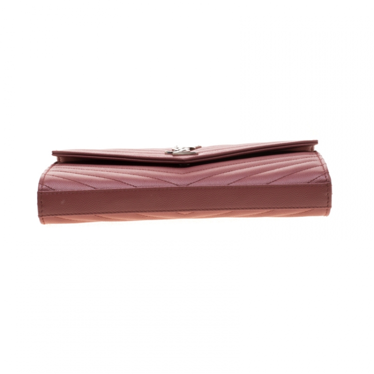 Pre Owned Saint Laurent Paris Indian Red Matelasse Leather Monogram Chain Clutch