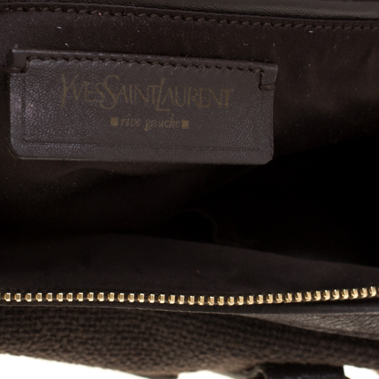 Pre Owned Saint Laurent Brown Canvas and Leather Trim Satchel