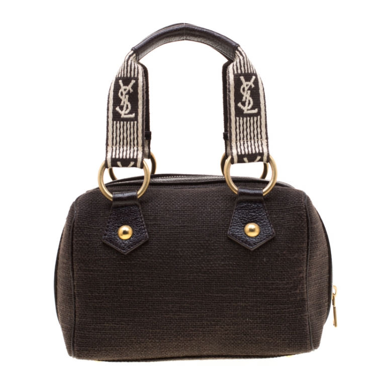 Pre Owned Saint Laurent Brown Canvas and Leather Trim Satchel