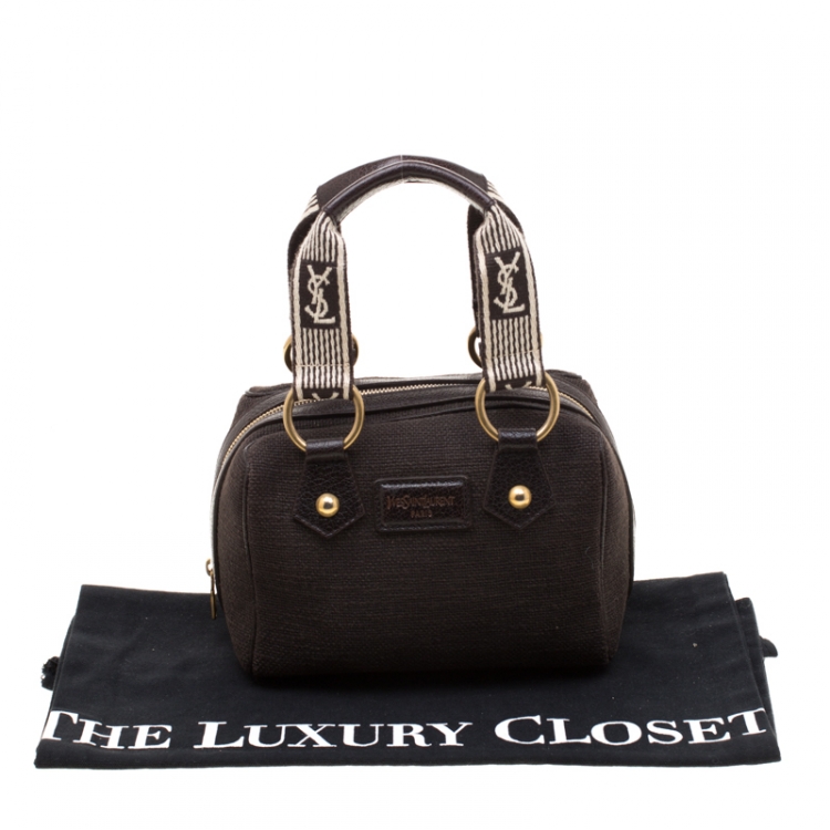 Pre Owned Saint Laurent Brown Canvas and Leather Trim Satchel