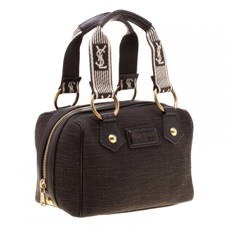 Pre Owned Saint Laurent Brown Canvas and Leather Trim Satchel