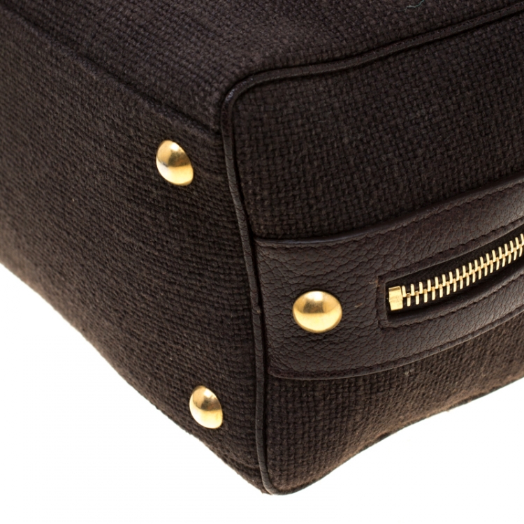 Pre Owned Saint Laurent Brown Canvas and Leather Trim Satchel