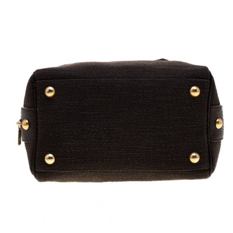 Pre Owned Saint Laurent Brown Canvas and Leather Trim Satchel