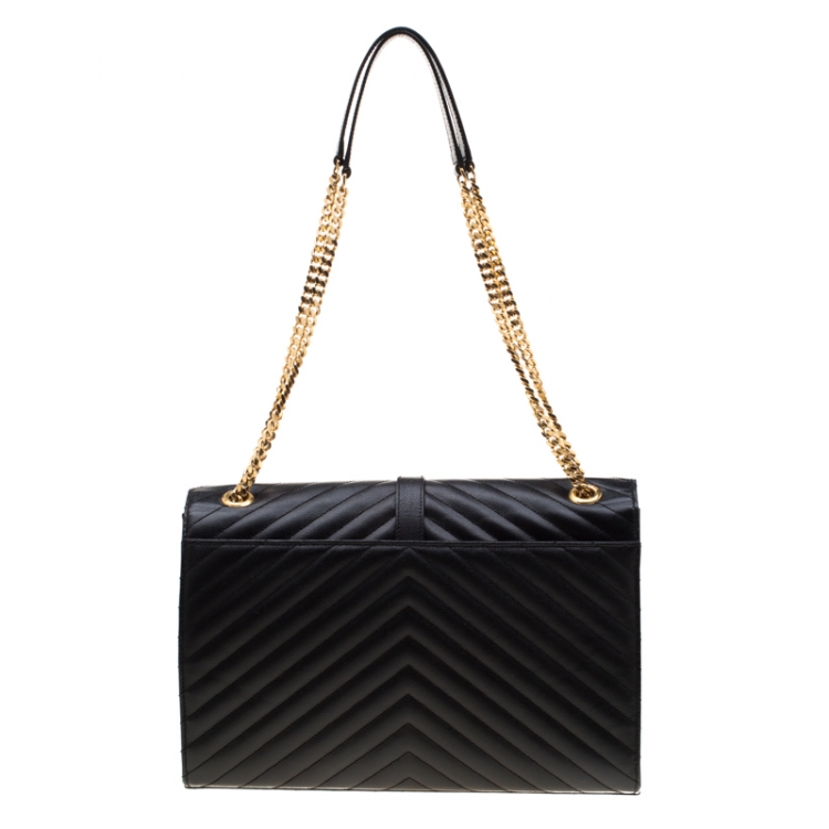 Pre Owned Saint Laurent Paris Black Quilted Chevron Leather Large Cassandre Chain Bag