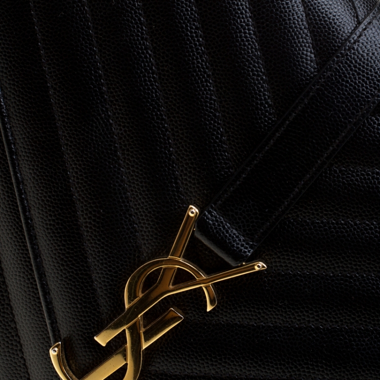 Pre Owned Saint Laurent Paris Black Quilted Chevron Leather Large Cassandre Chain Bag