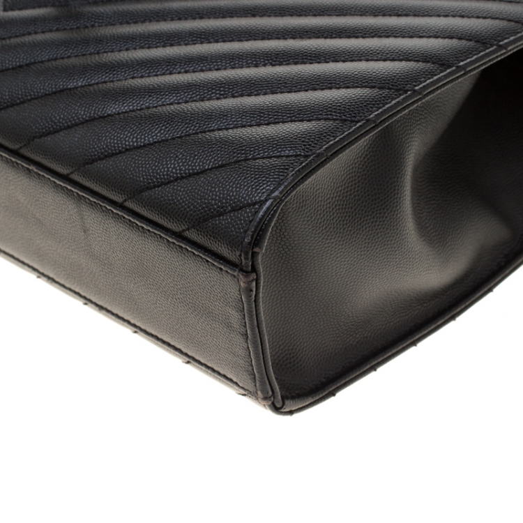 Pre Owned Saint Laurent Paris Black Quilted Chevron Leather Large Cassandre Chain Bag