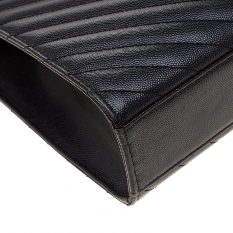 Pre Owned Saint Laurent Paris Black Quilted Chevron Leather Large Cassandre Chain Bag