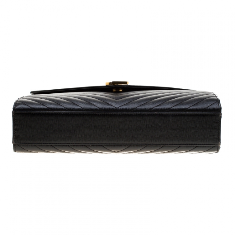 Pre Owned Saint Laurent Paris Black Quilted Chevron Leather Large Cassandre Chain Bag