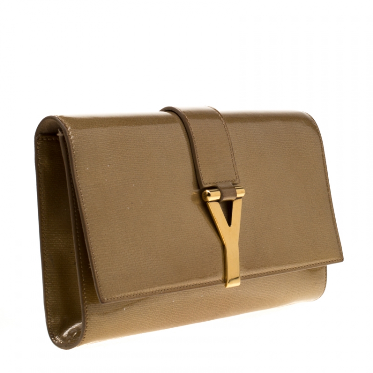 Pre Owned Saint Laurent Paris Gold Patent Leather Y-Ligne Clutch