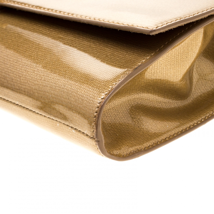 Pre Owned Saint Laurent Paris Gold Patent Leather Y-Ligne Clutch