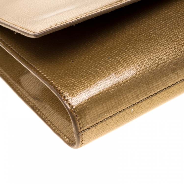 Pre Owned Saint Laurent Paris Gold Patent Leather Y-Ligne Clutch